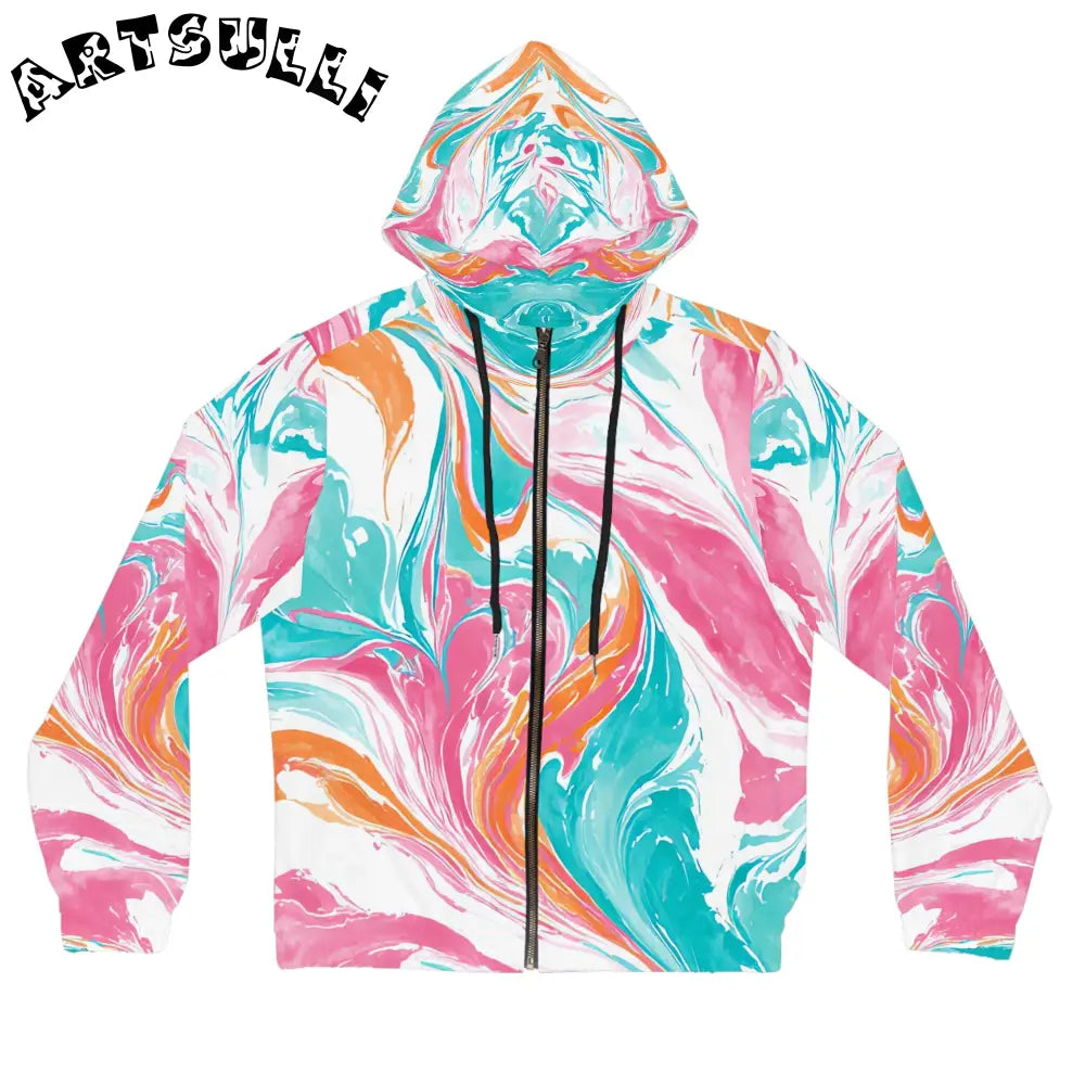Liquid Pastel Spill Womens Zip Hoodie, Artsulli - Art is Long, Life is Short, All Over Prints, Size, XS, Color, Black, , , 28899450826373373680