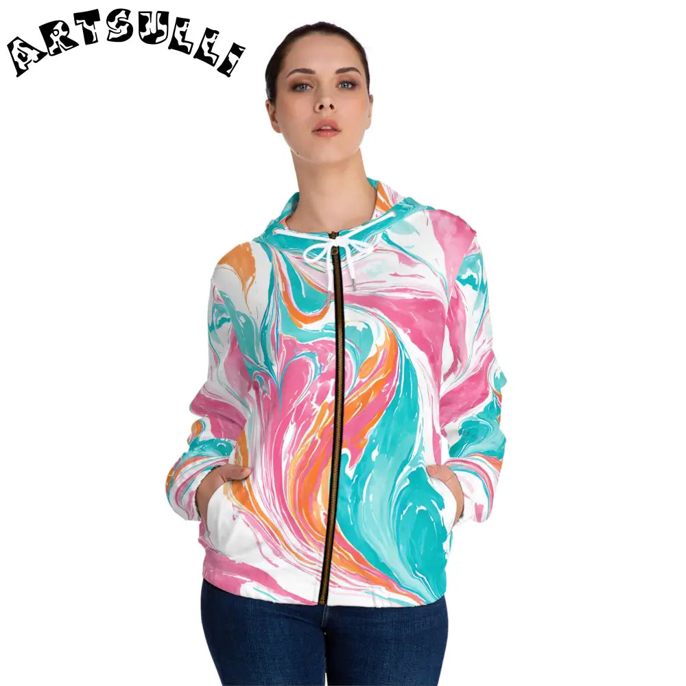JAKKOUTTHEBXX Liquid Pastel Spill Womens Zip Hoodie 2025