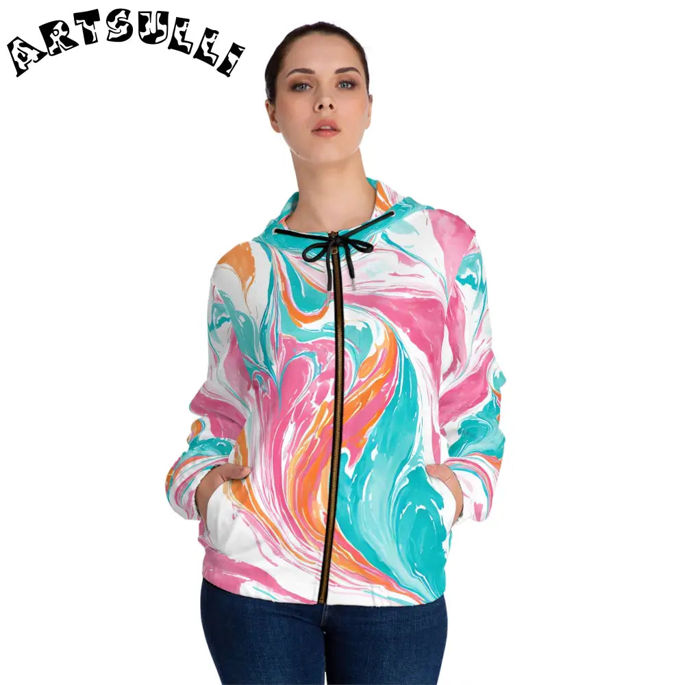 JAKKOUTTHEBXX Liquid Pastel Spill Womens Zip Hoodie 2025