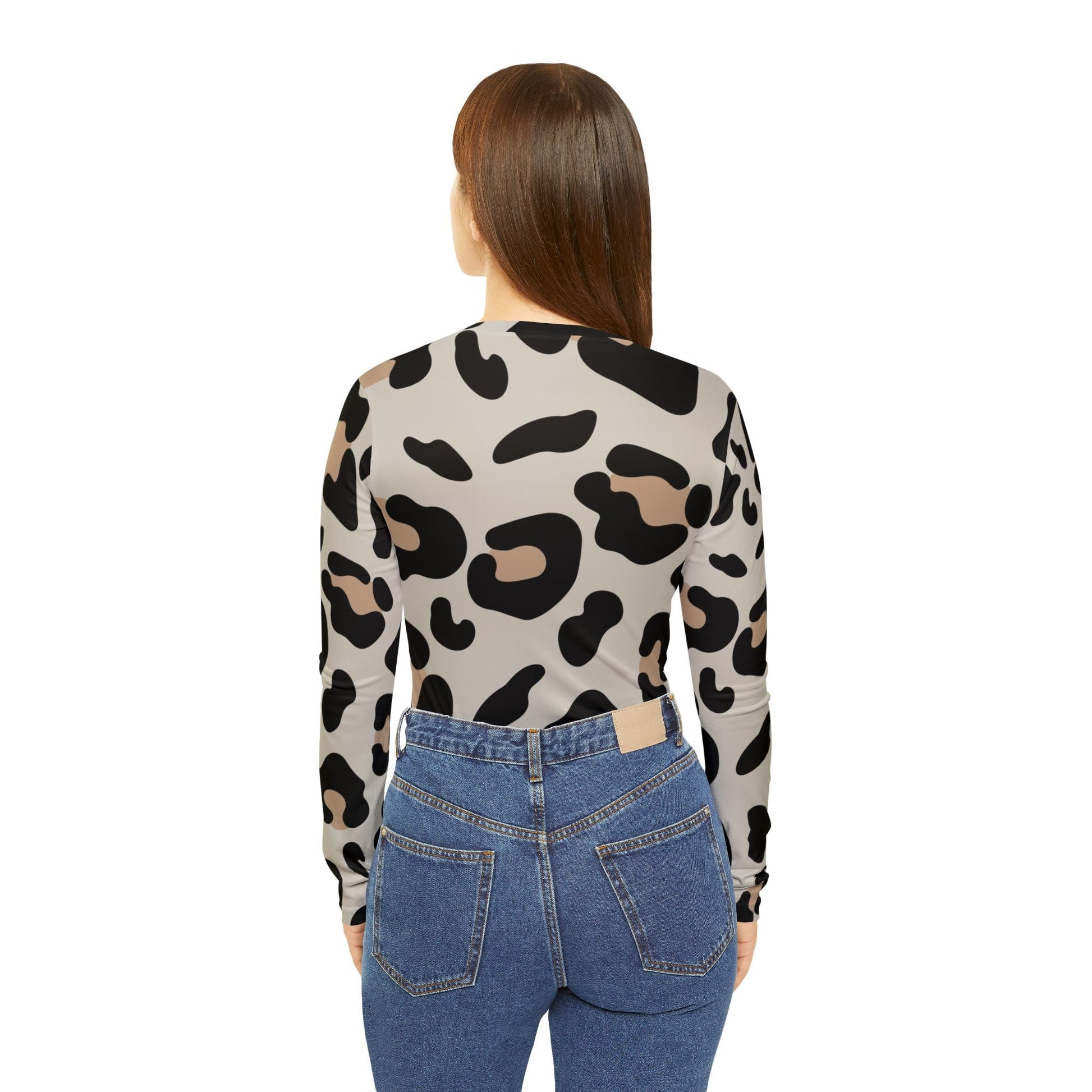 Long Sleeve V-Neck Leopard Print Top, Artsulli - Art is Long, Life is Short, All Over Prints, , , , , , , 
