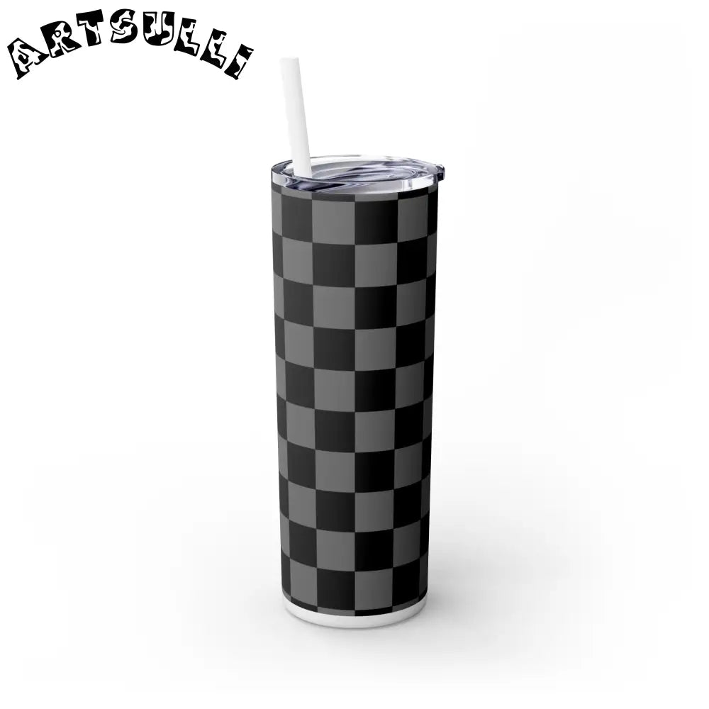 Maars Black and Gray Checkered Skinny Tumbler, Artsulli - Art is Long, Life is Short, Mug, , , , , , , 