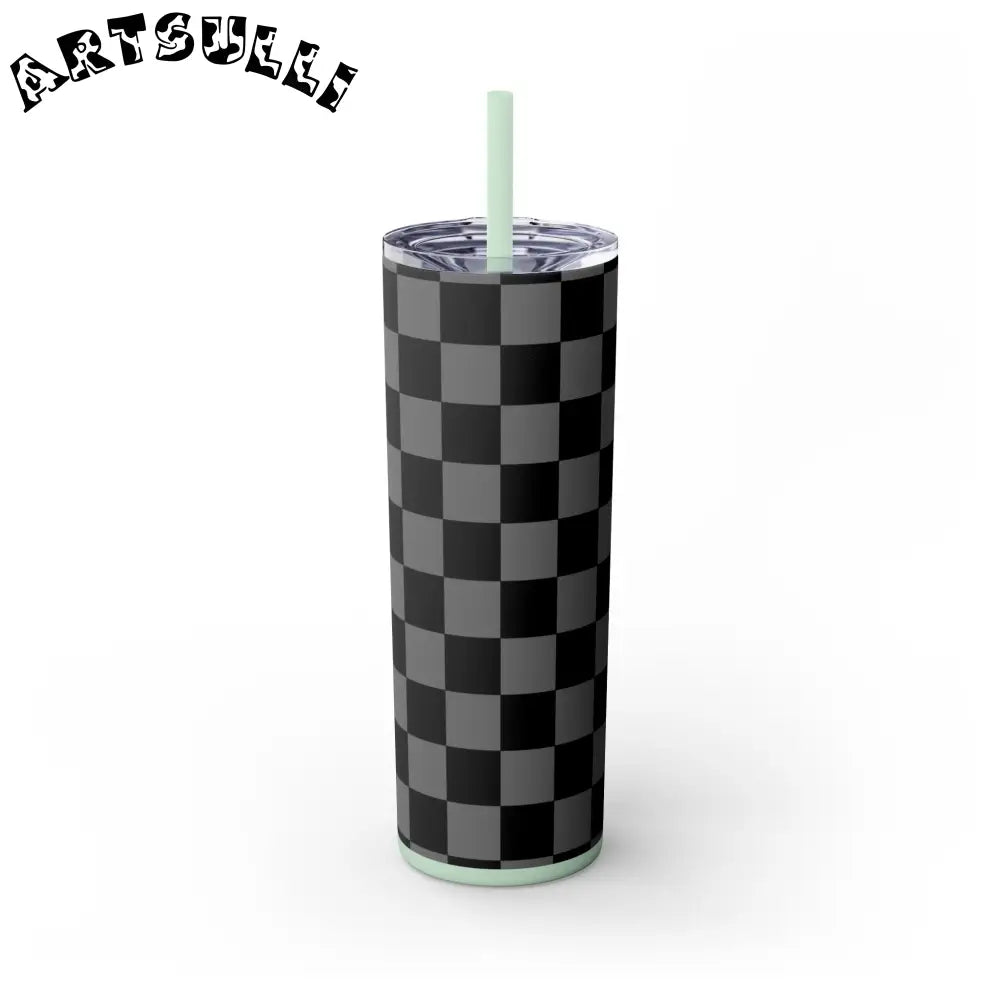 Maars Black and Gray Checkered Skinny Tumbler, Artsulli - Art is Long, Life is Short, Mug, , , , , , , 