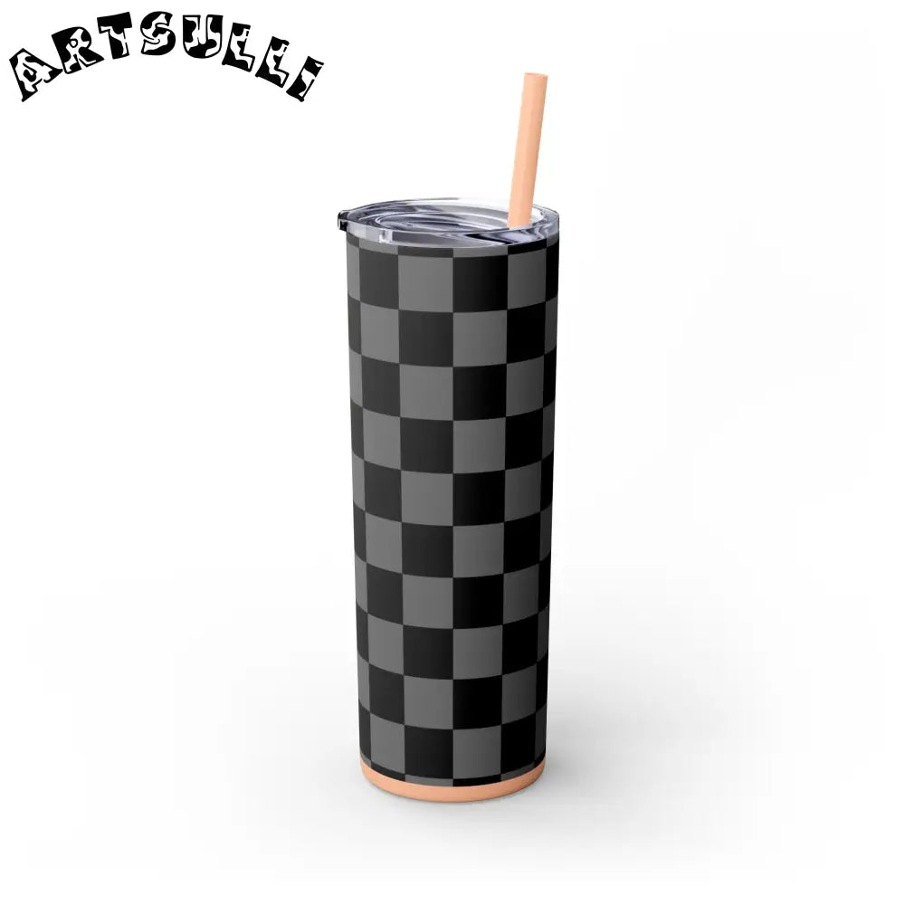Maars Black and Gray Checkered Skinny Tumbler, Artsulli - Art is Long, Life is Short, Mug, , , , , , , 