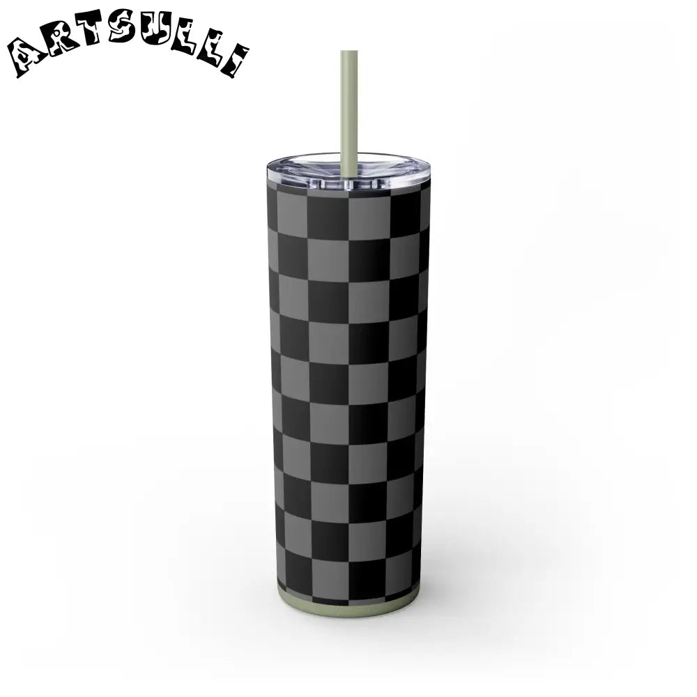 Maars Black and Gray Checkered Skinny Tumbler, Artsulli - Art is Long, Life is Short, Mug, , , , , , , 