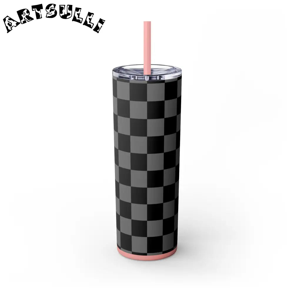 Maars Black and Gray Checkered Skinny Tumbler, Artsulli - Art is Long, Life is Short, Mug, , , , , , , 
