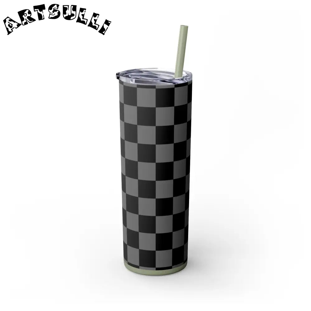 Maars Black and Gray Checkered Skinny Tumbler, Artsulli - Art is Long, Life is Short, Mug, , , , , , , 