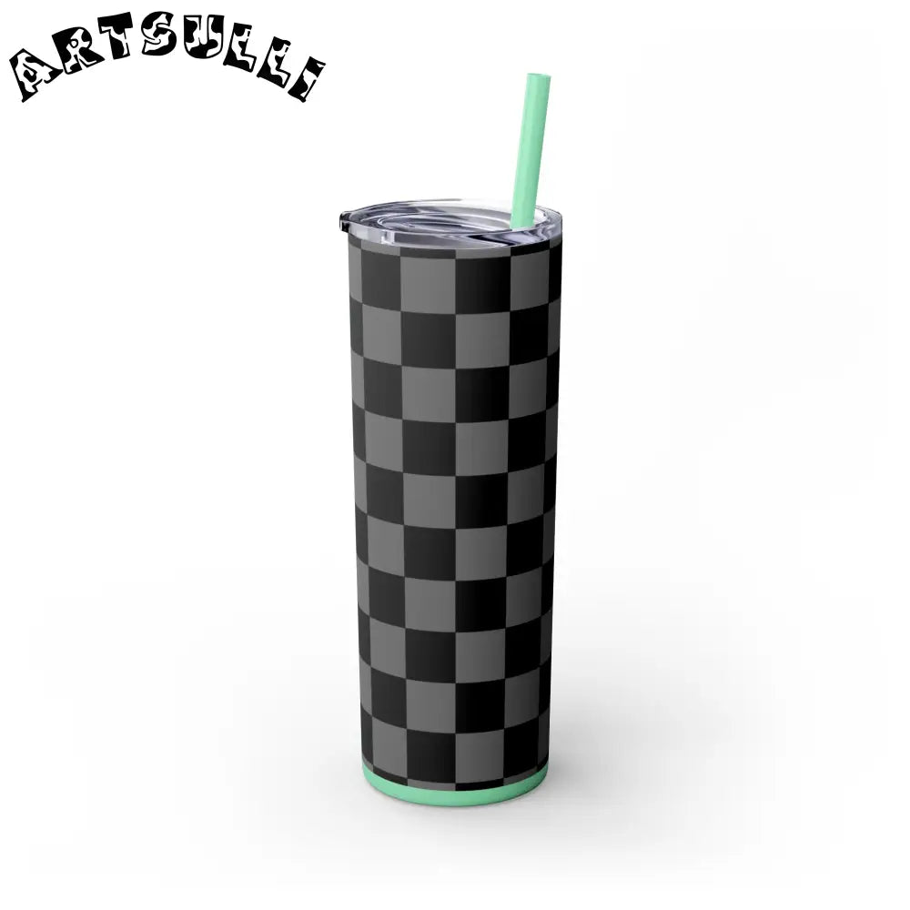 Maars Black and Gray Checkered Skinny Tumbler, Artsulli - Art is Long, Life is Short, Mug, , , , , , , 