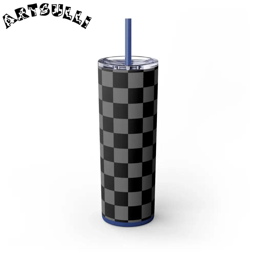 Maars Black and Gray Checkered Skinny Tumbler, Artsulli - Art is Long, Life is Short, Mug, , , , , , , 