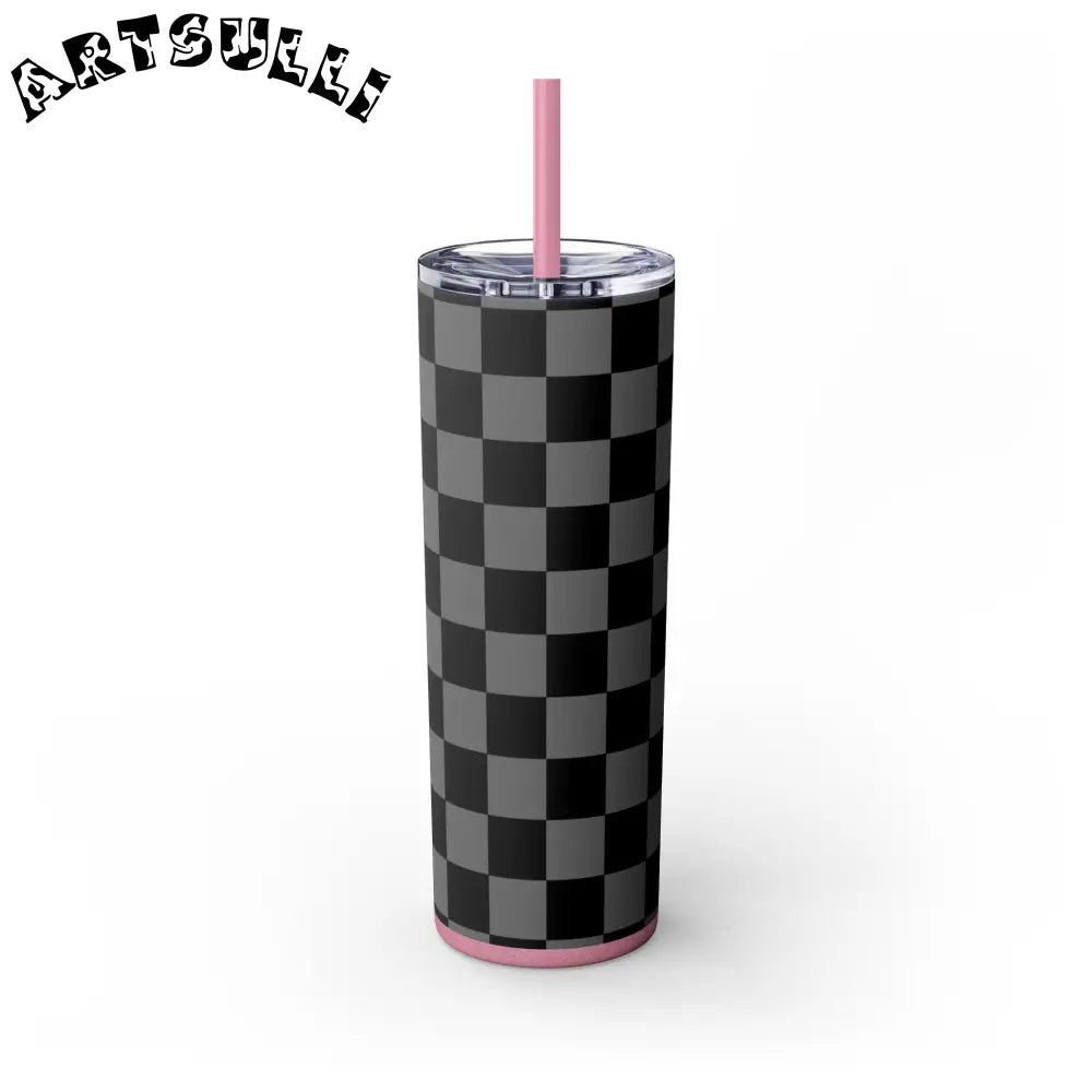 Maars Black and Gray Checkered Skinny Tumbler, Artsulli - Art is Long, Life is Short, Mug, , , , , , , 