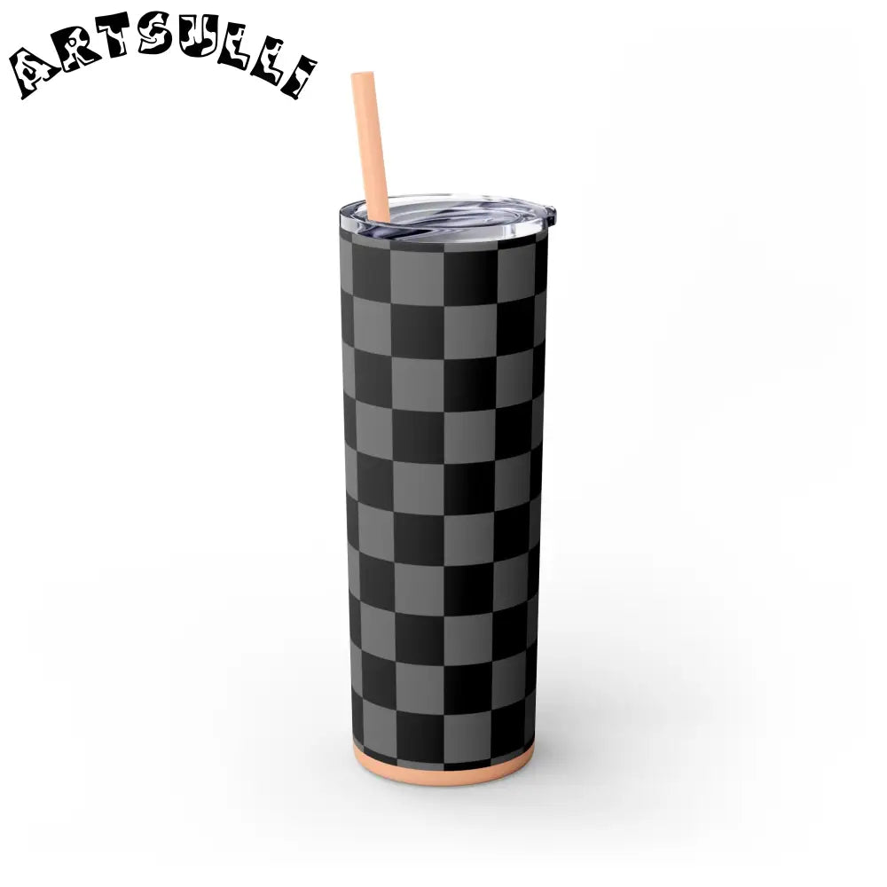 Maars Black and Gray Checkered Skinny Tumbler, Artsulli - Art is Long, Life is Short, Mug, , , , , , , 
