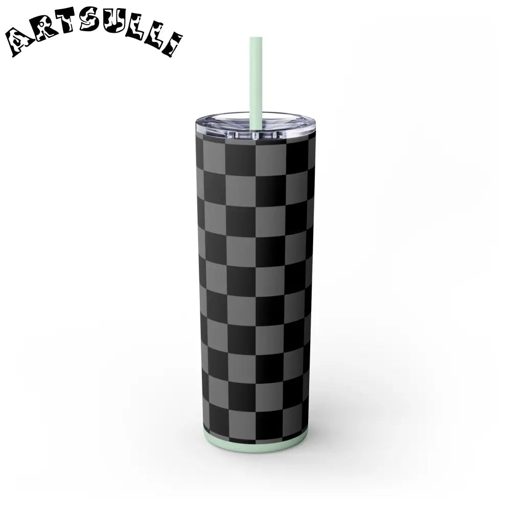Maars Black and Gray Checkered Skinny Tumbler, Artsulli - Art is Long, Life is Short, Mug, , , , , , , 