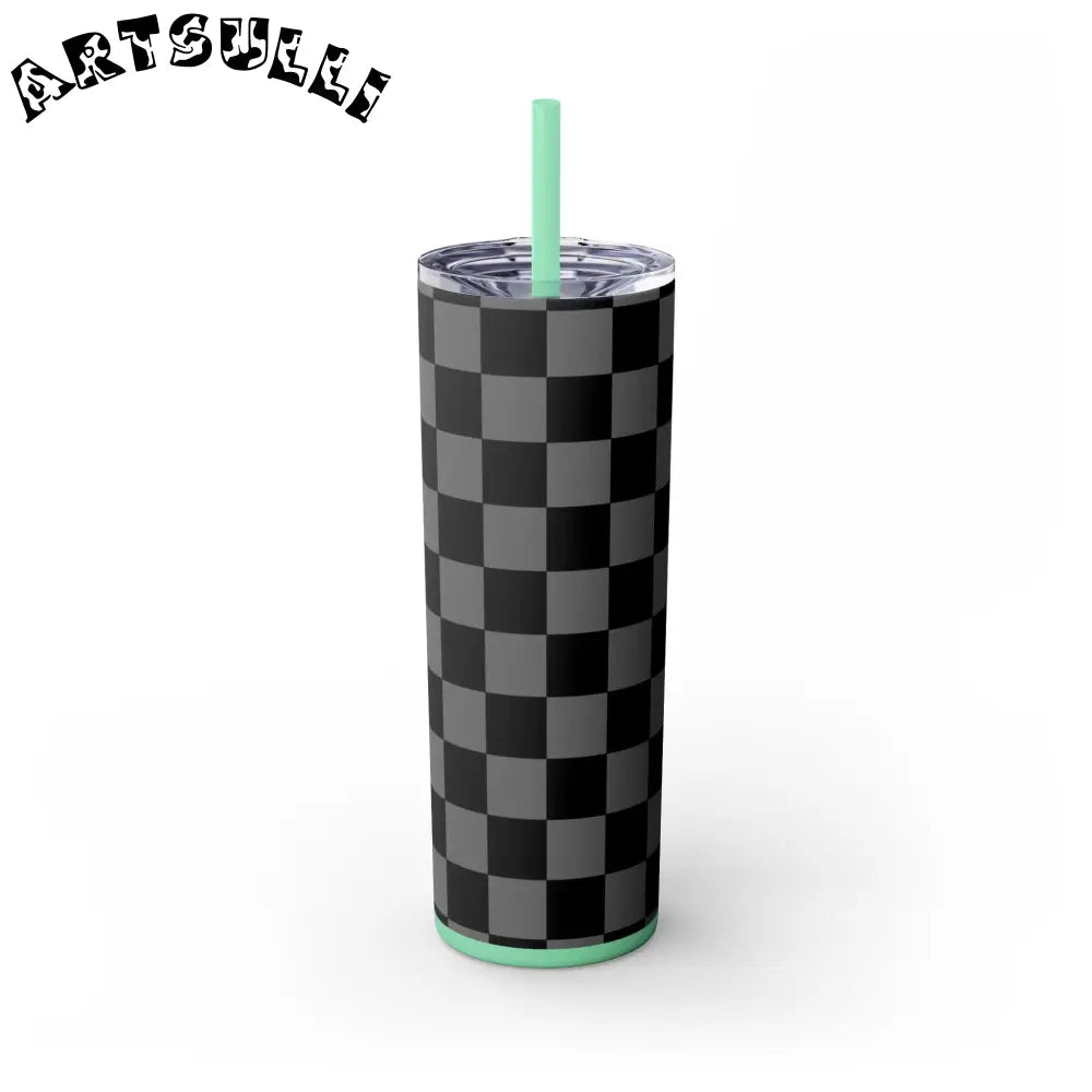 Maars Black and Gray Checkered Skinny Tumbler, Artsulli - Art is Long, Life is Short, Mug, Finish, Glossy, Color, Mint, Size, 20oz, 22634475292305973221