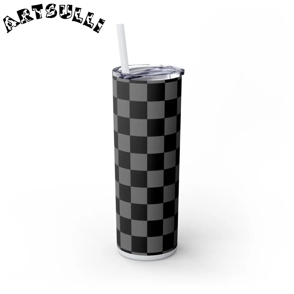 Maars Black and Gray Checkered Skinny Tumbler, Artsulli - Art is Long, Life is Short, Mug, , , , , , , 