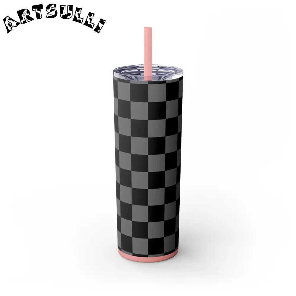 Maars Black and Gray Checkered Skinny Tumbler, Artsulli - Art is Long, Life is Short, Mug, , , , , , , 