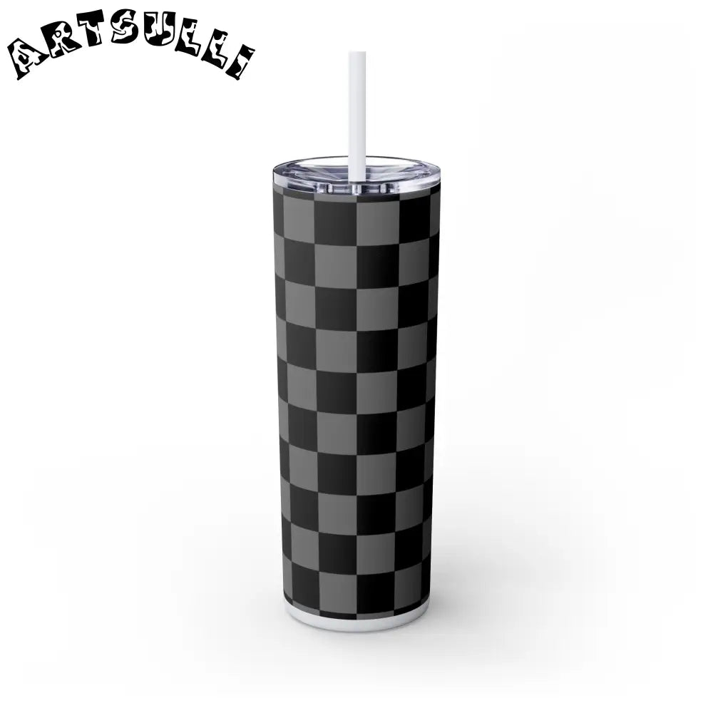 Maars Black and Gray Checkered Skinny Tumbler, Artsulli - Art is Long, Life is Short, Mug, , , , , , , 