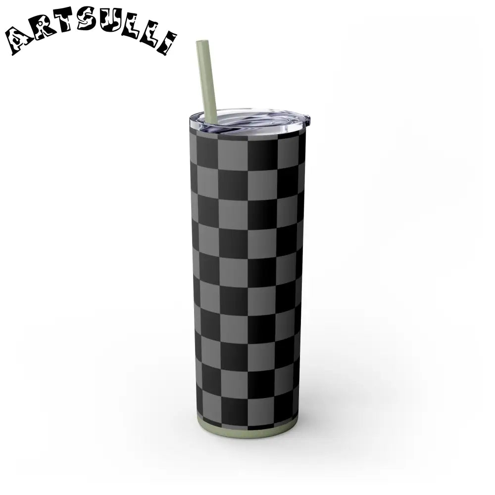 Maars Black and Gray Checkered Skinny Tumbler, Artsulli - Art is Long, Life is Short, Mug, , , , , , , 