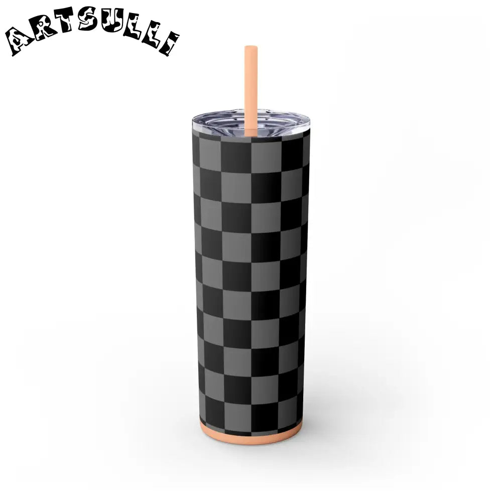 Maars Black and Gray Checkered Skinny Tumbler, Artsulli - Art is Long, Life is Short, Mug, , , , , , , 