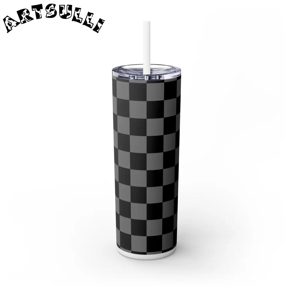 Maars Black and Gray Checkered Skinny Tumbler, Artsulli - Art is Long, Life is Short, Mug, , , , , , , 