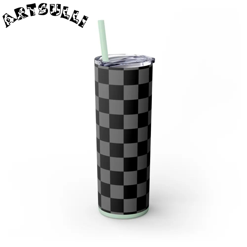 Maars Black and Gray Checkered Skinny Tumbler, Artsulli - Art is Long, Life is Short, Mug, , , , , , , 