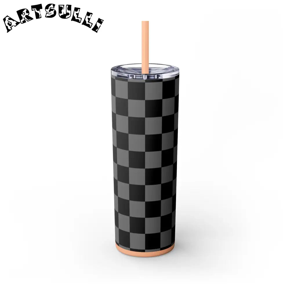 Maars Black and Gray Checkered Skinny Tumbler, Artsulli - Art is Long, Life is Short, Mug, , , , , , , 