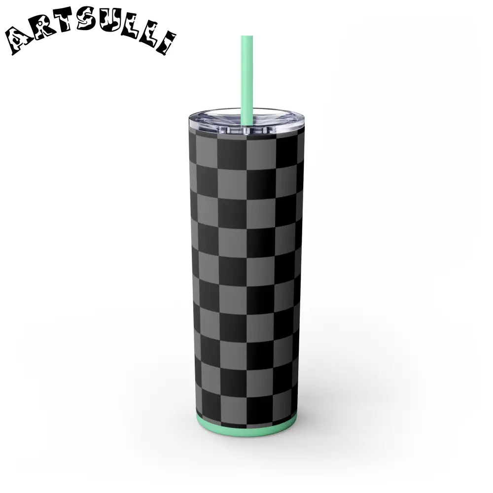 Maars Black and Gray Checkered Skinny Tumbler, Artsulli - Art is Long, Life is Short, Mug, , , , , , , 