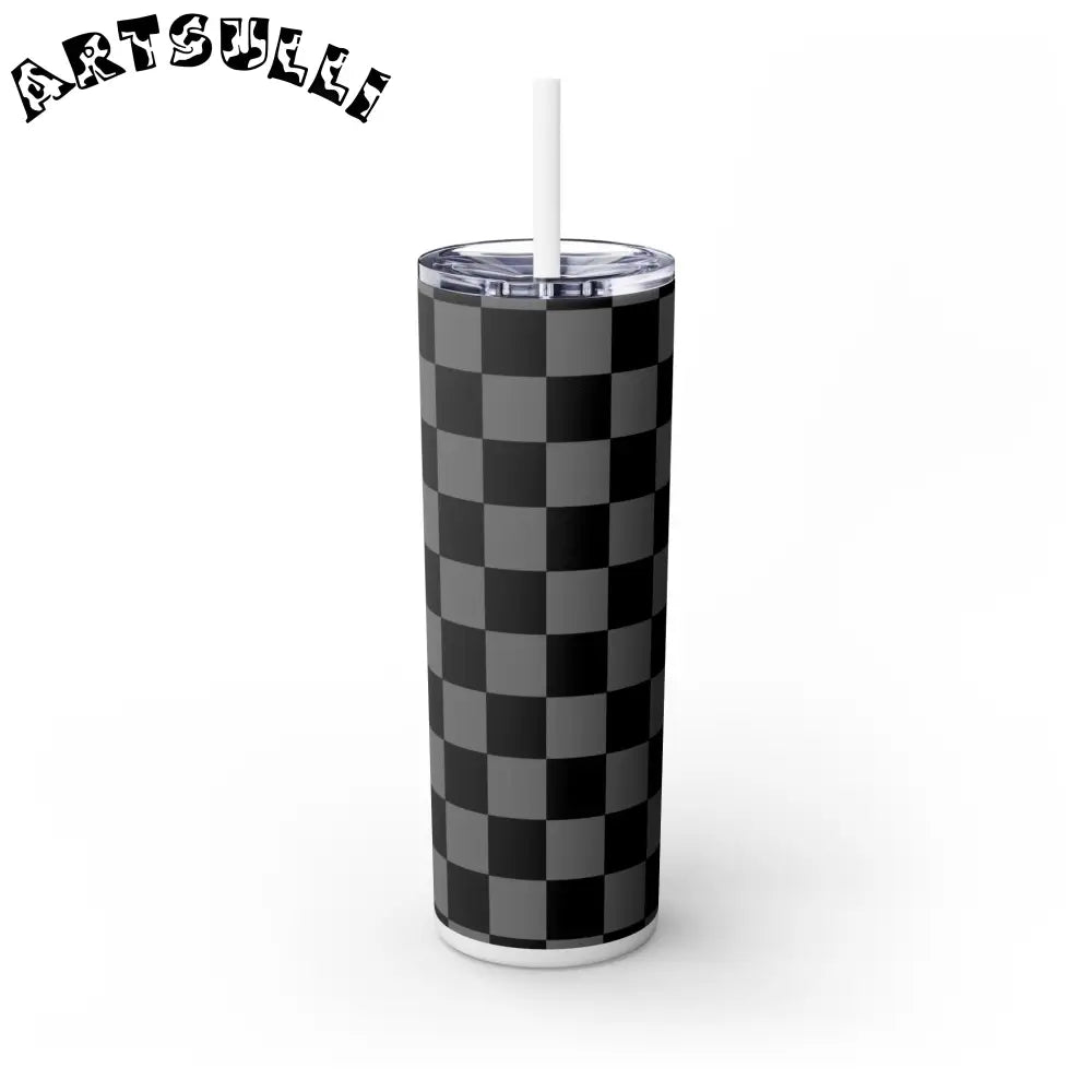 Maars Black and Gray Checkered Skinny Tumbler, Artsulli - Art is Long, Life is Short, Mug, , , , , , , 