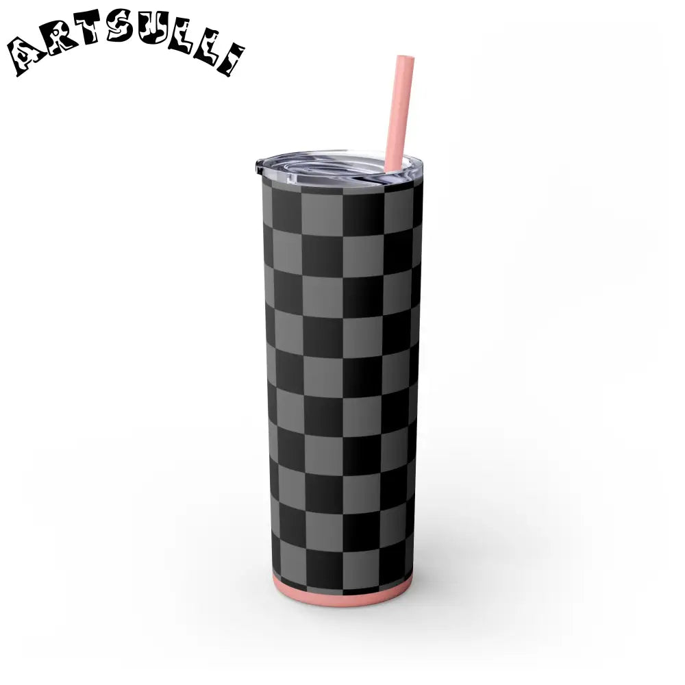 Maars Black and Gray Checkered Skinny Tumbler, Artsulli - Art is Long, Life is Short, Mug, , , , , , , 