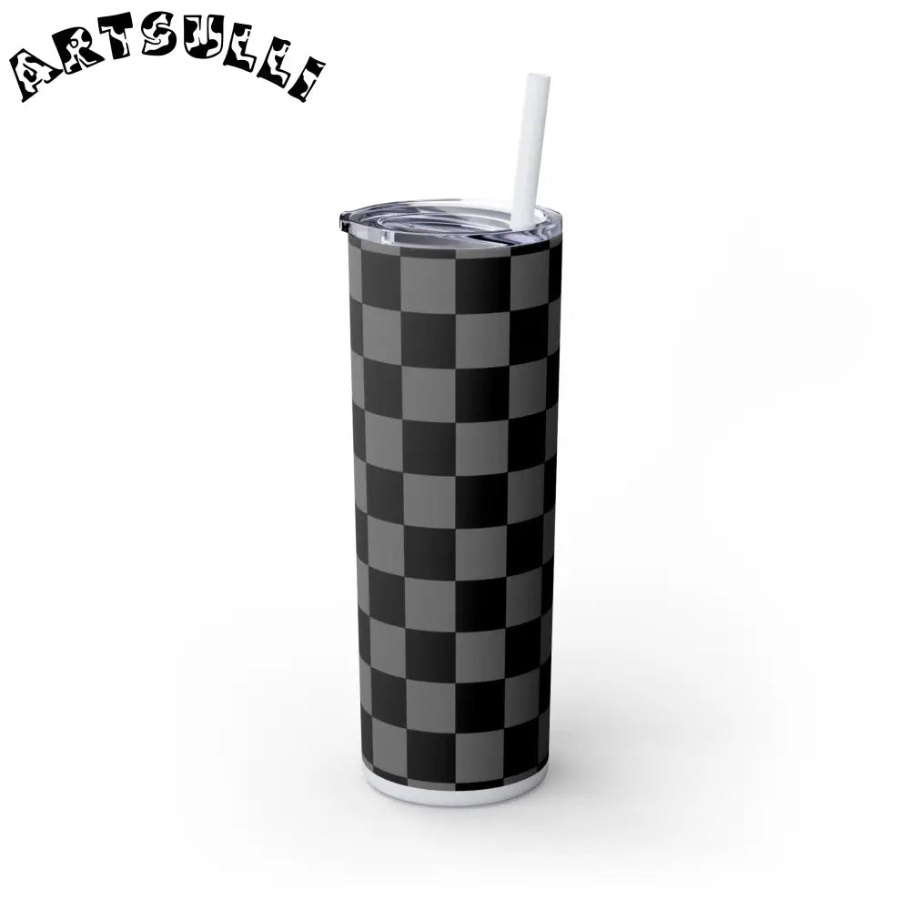 Maars Black and Gray Checkered Skinny Tumbler, Artsulli - Art is Long, Life is Short, Mug, , , , , , , 