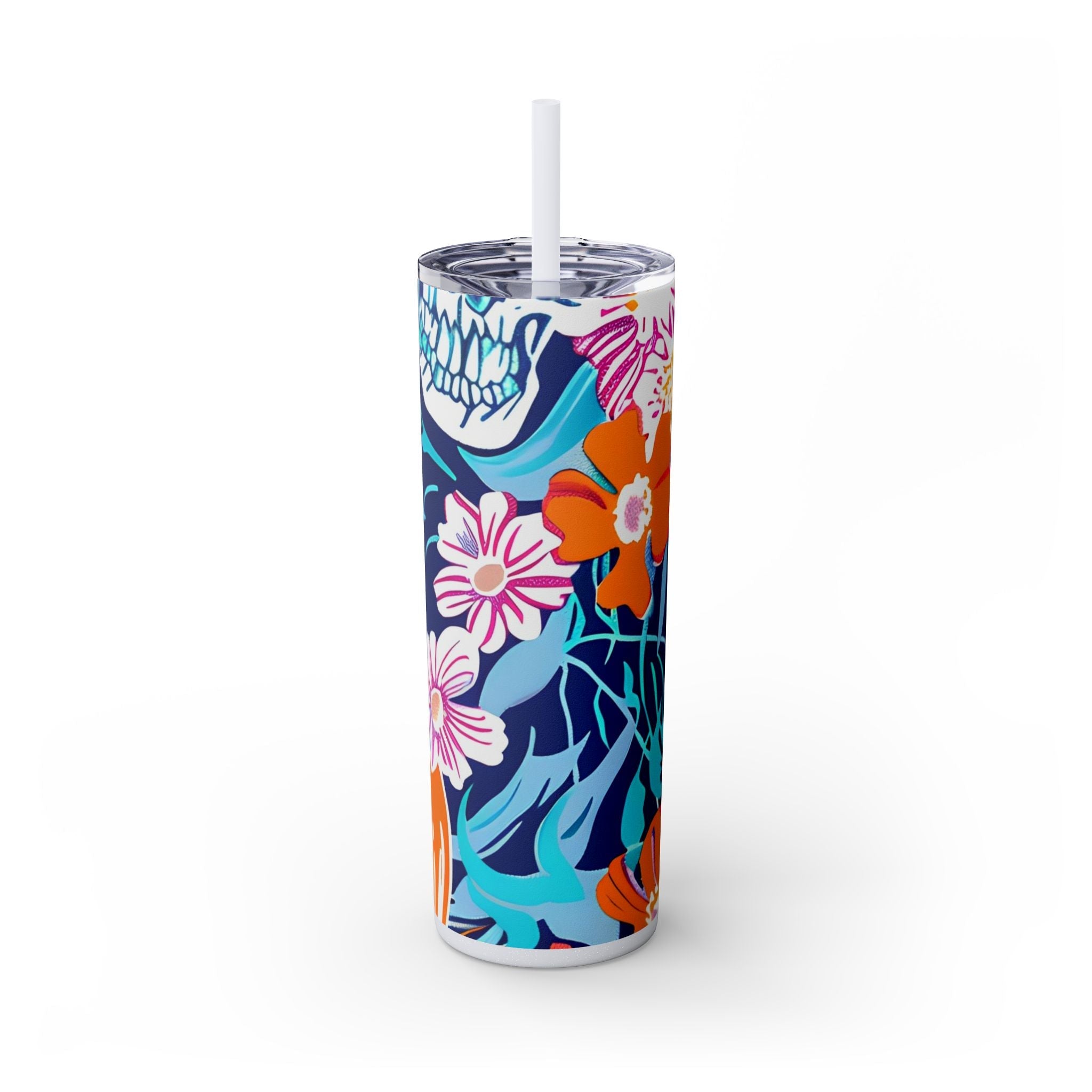 Maars Floral Skull Skinny Tumbler, Artsulli - Art is Long, Life is Short, Mug, Finish, Glossy, Color, Glitter Iceberg, Size, 20oz, 56643143911166868097