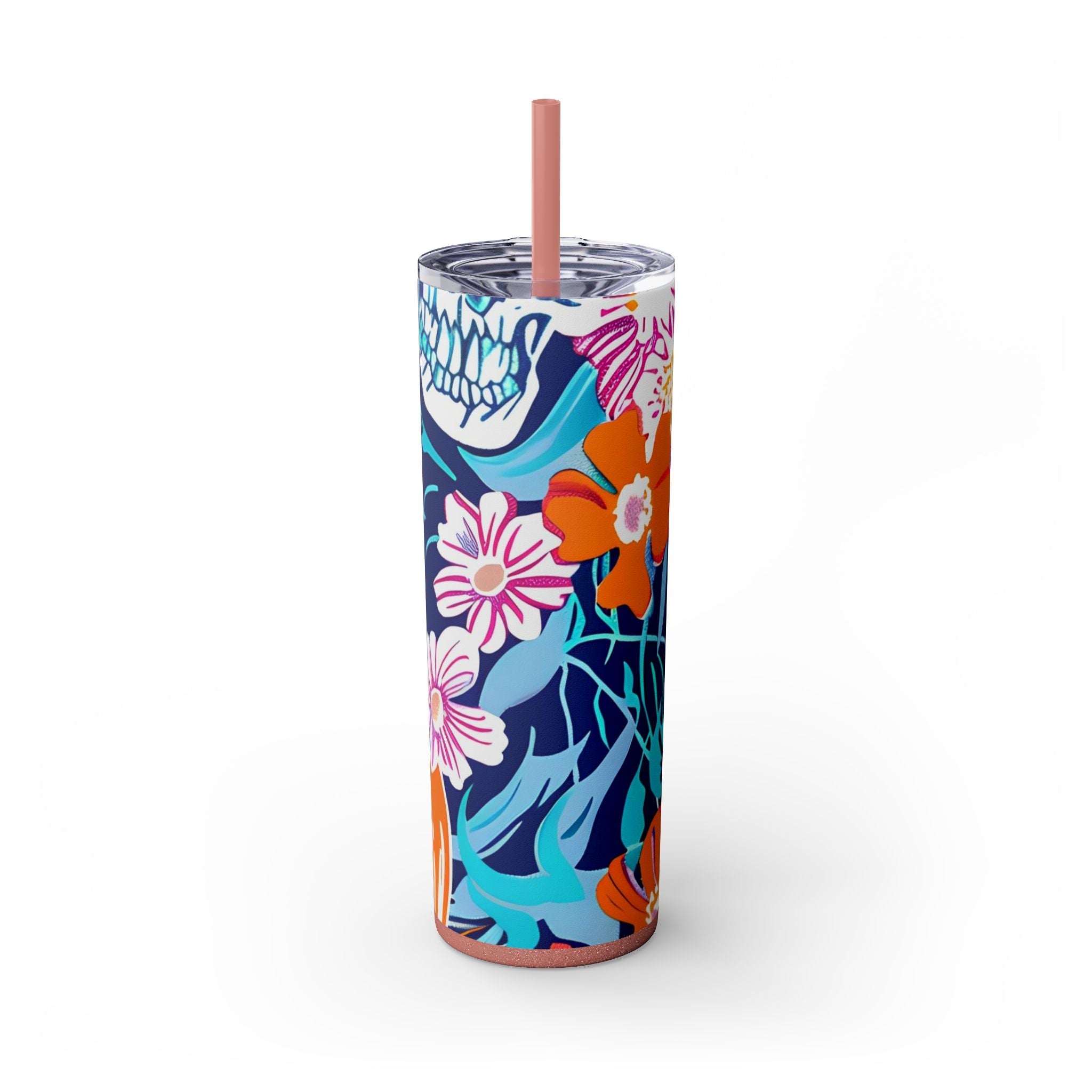 Maars Floral Skull Skinny Tumbler, Artsulli - Art is Long, Life is Short, Mug, Finish, Glossy, Color, Glitter Dusty Rose, Size, 20oz, 64524096115689232492