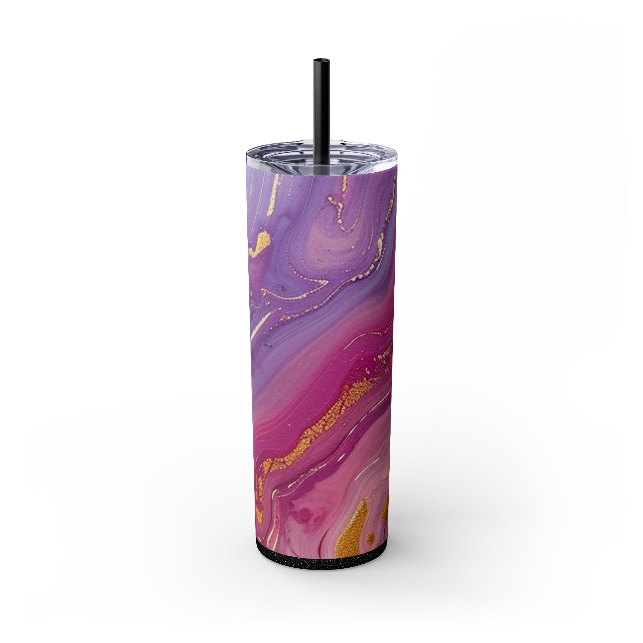 Maars Purple and Pink Marble Skinny Tumbler, Artsulli - Art is Long, Life is Short, Mug, Finish, Glossy, Color, Glitter Black, Size, 20oz, 30154765064885982853