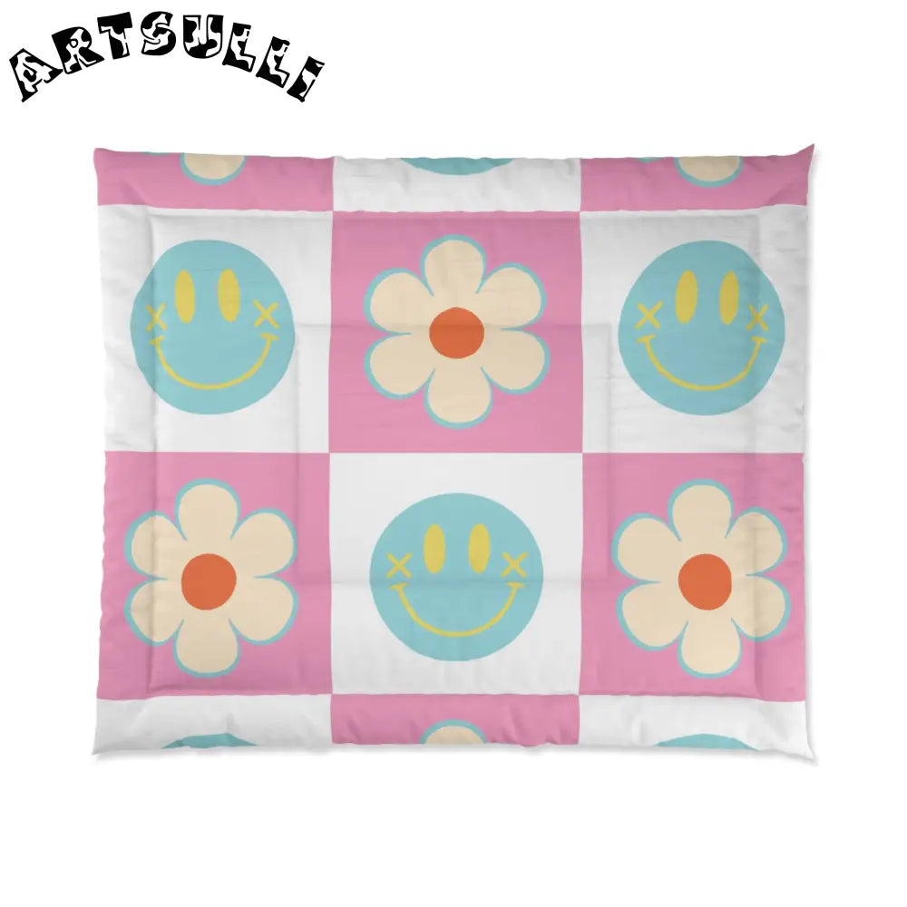 Madotsukis Grin Bloom Checkerboard Comforter, Artsulli - Art is Long, Life is Short, Home Decor, Size, 104" × 88", , , , , 28037956057641570154