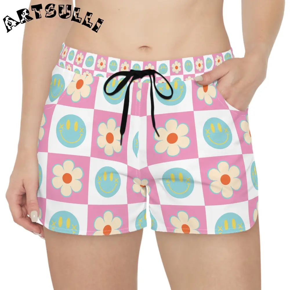 Madotsukis Grin Bloom Checkerboard Shorts, Artsulli - Art is Long, Life is Short, All Over Prints, , , , , , , 