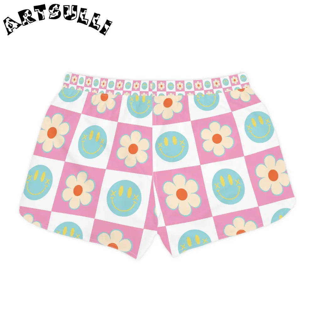 Madotsukis Grin Bloom Checkerboard Shorts, Artsulli - Art is Long, Life is Short, All Over Prints, , , , , , , 