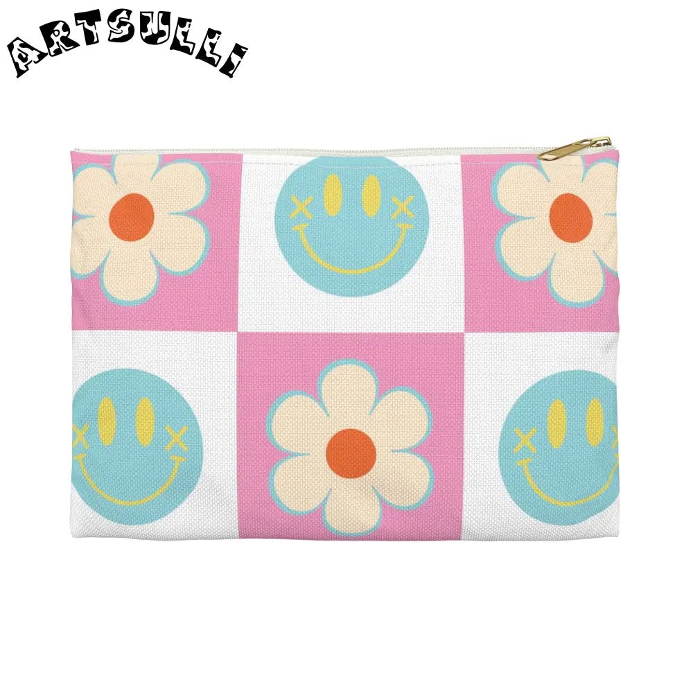 Madotsukis Grin Bloom Flat Pouch, Artsulli - Art is Long, Life is Short, Bags, Size, Small, Color, White zipper, , , 12619462644612998377