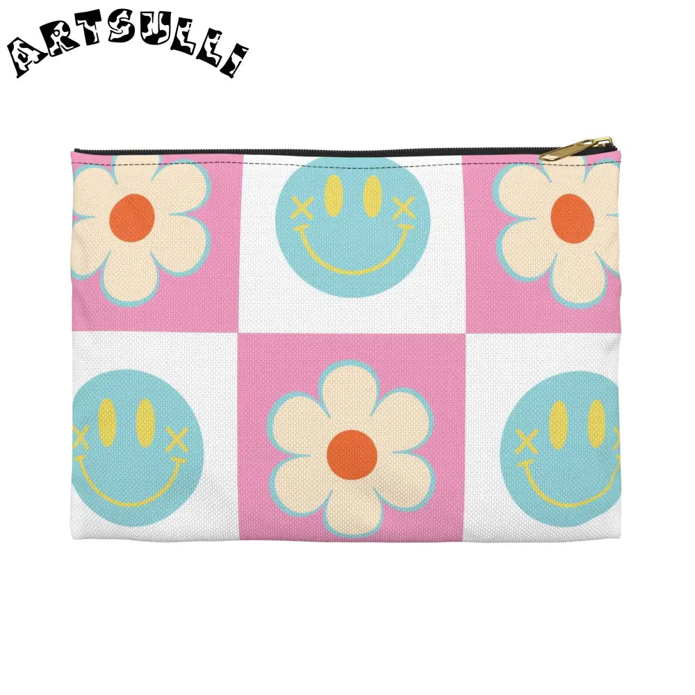 Madotsukis Grin Bloom Flat Pouch, Artsulli - Art is Long, Life is Short, Bags, Size, Small, Color, Black zipper, , , 24220378935102375597