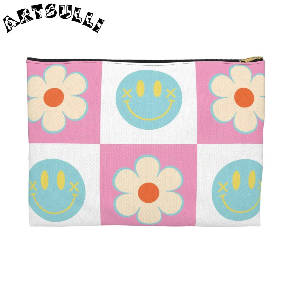 Madotsukis Grin Bloom Flat Pouch, Artsulli - Art is Long, Life is Short, Bags, Size, Large, Color, Black zipper, , , 14057950689825518462