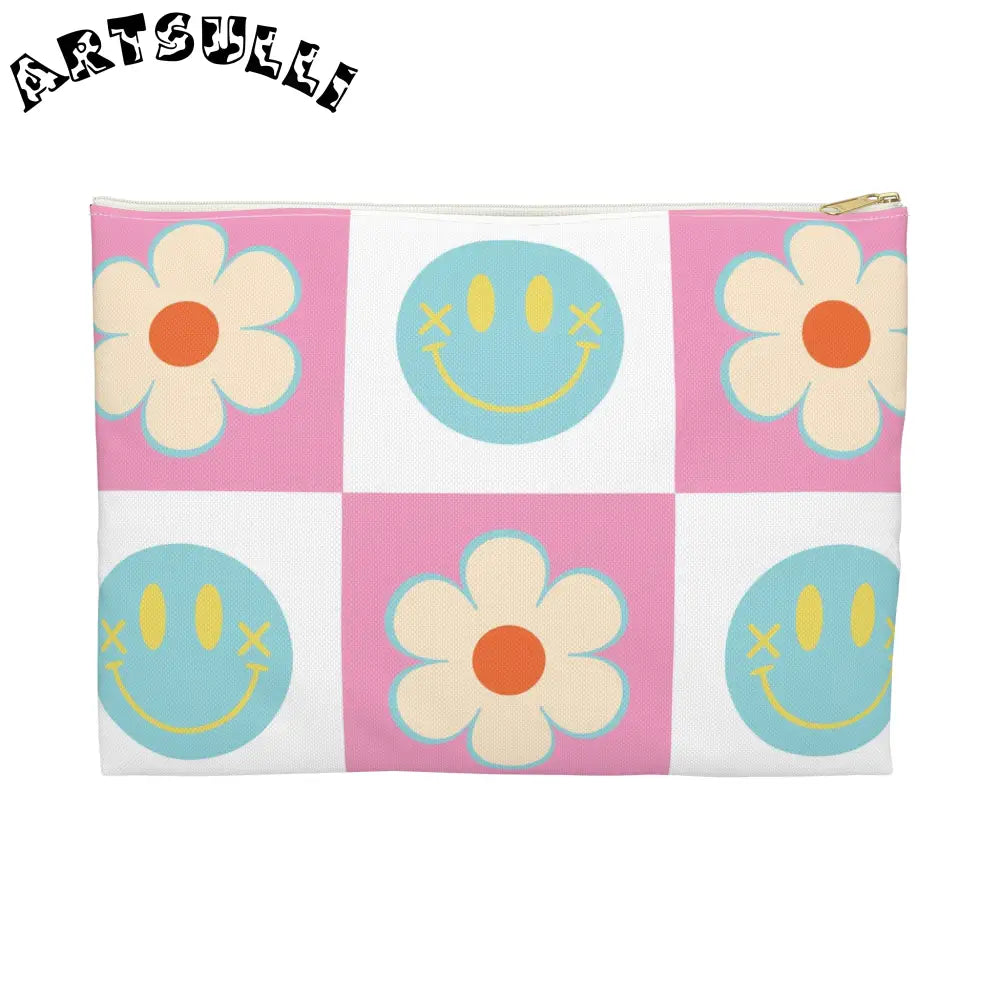 Madotsukis Grin Bloom Flat Pouch, Artsulli - Art is Long, Life is Short, Bags, Size, Large, Color, White zipper, , , 20090360899829462484