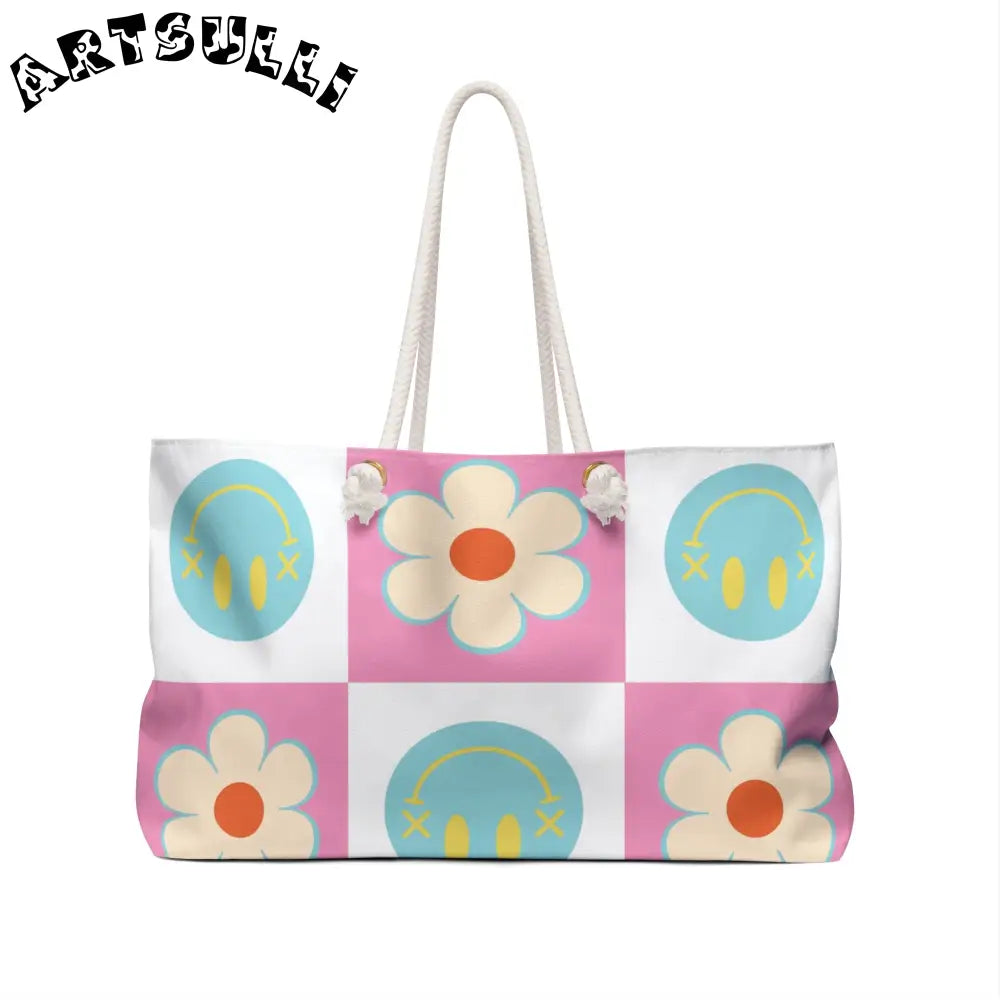 Madotsukis Grin Bloom Oversized Weekender Tote, Artsulli - Art is Long, Life is Short, Bags, , , , , , , 