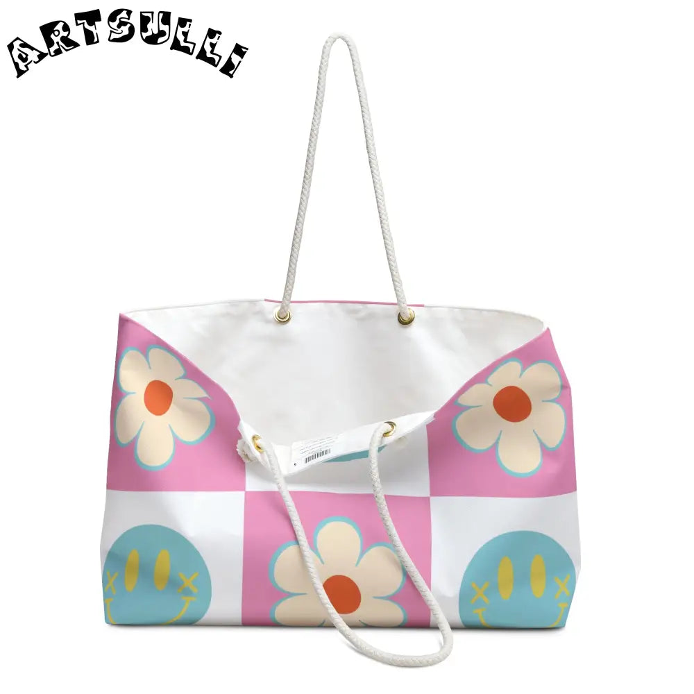 Madotsukis Grin Bloom Oversized Weekender Tote, Artsulli - Art is Long, Life is Short, Bags, , , , , , , 