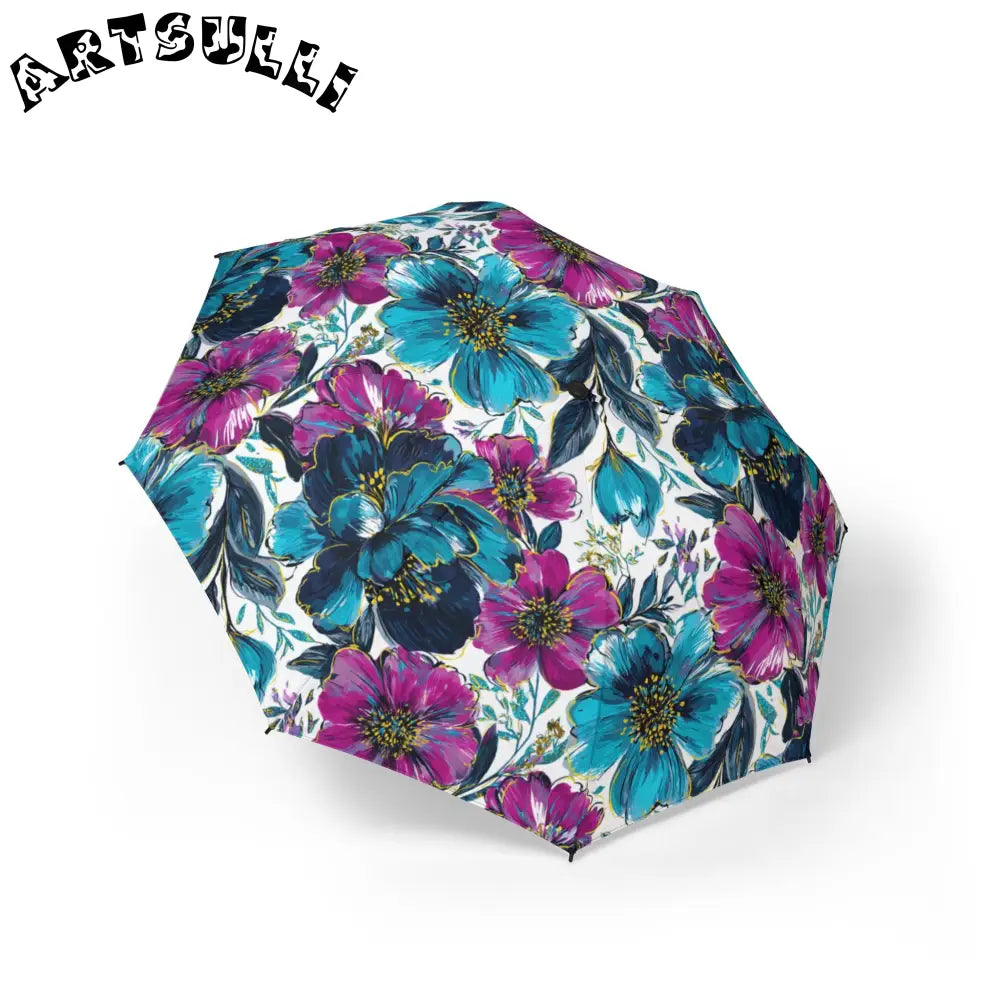 Magenta and Teal Floral Umbrella, Artsulli - Art is Long, Life is Short, Accessories, Size, One size, , , , , 25004422177792518565