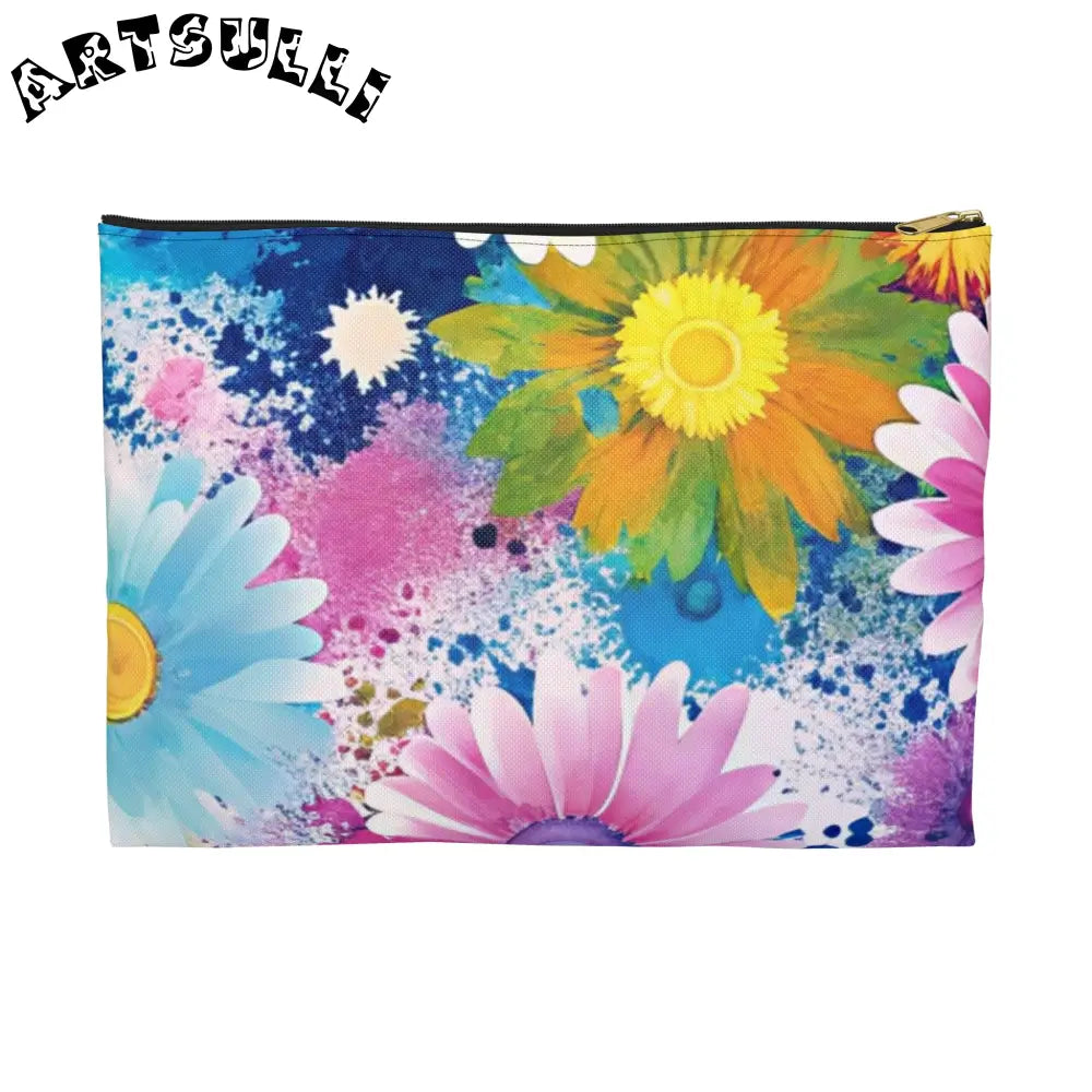 Magical Flower Explosion Flat Pouch, Artsulli - Art is Long, Life is Short, Bags, Size, Large, Color, Black zipper, , , 13994607347300