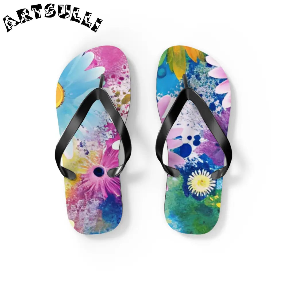 Magical Flower Explosion Flip Flops, Artsulli - Art is Long, Life is Short, Shoes, Size, S, Color, Black sole, , , 51228388166376