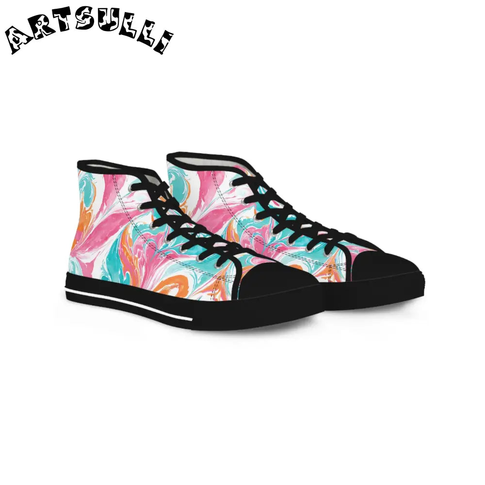 Marble High Tops in Polyester Canvas Featuring PU Leather, Artsulli - Art is Long, Life is Short, Shoes, Size, US 5, Color, Black sole, , , 16652455085646956874