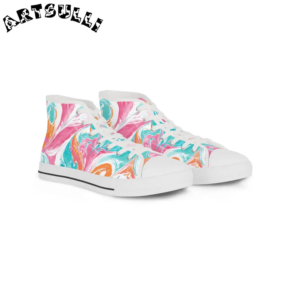 Marble High Tops in Polyester Canvas Featuring PU Leather, Artsulli - Art is Long, Life is Short, Shoes, Size, US 5, Color, White sole, , , 29906787454995557587