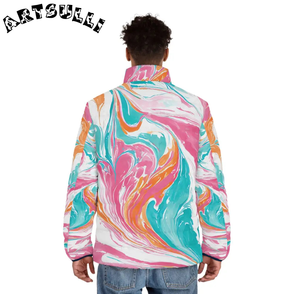 Marble Print Polyester Puffer Jacket, Artsulli - Art is Long, Life is Short, All Over Prints, , , , , , , 