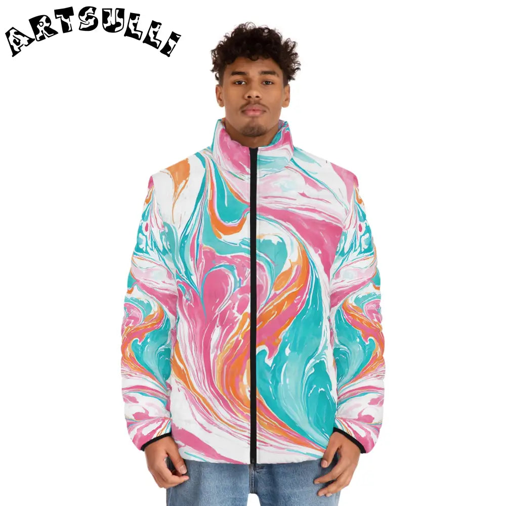 Marble Print Polyester Puffer Jacket, Artsulli - Art is Long, Life is Short, All Over Prints, , , , , , , 