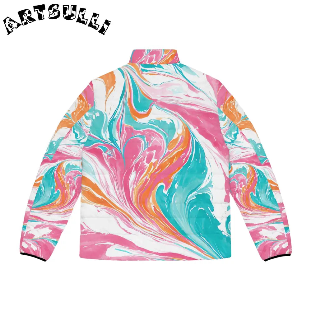 Marble Print Polyester Puffer Jacket, Artsulli - Art is Long, Life is Short, All Over Prints, , , , , , , 