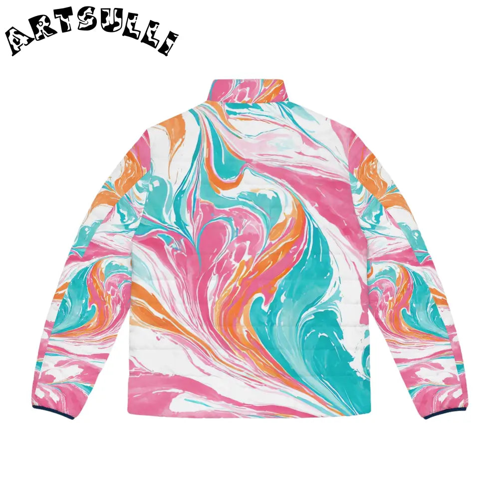 Marble Print Polyester Puffer Jacket, Artsulli - Art is Long, Life is Short, All Over Prints, , , , , , , 