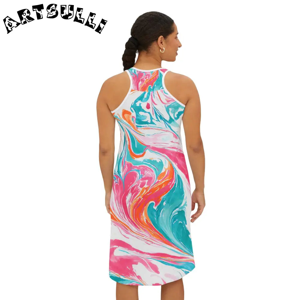Marble Print Spandex Jersey-Knit Tank Dress, Artsulli - Art is Long, Life is Short, Tank Top, , , , , , , 